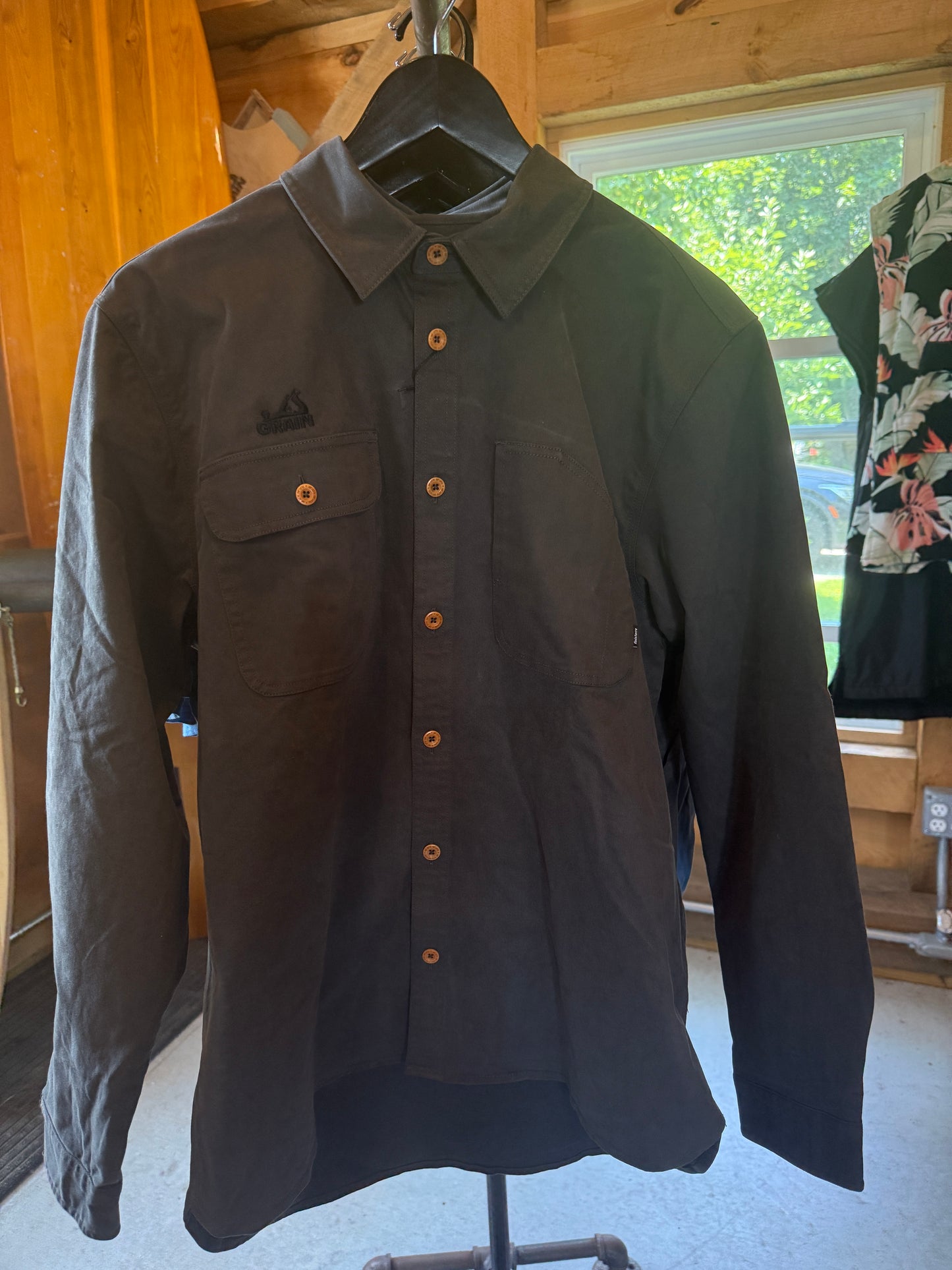 Grain Embroidered Finisterre Eddystone Stretch Shirt- Raven